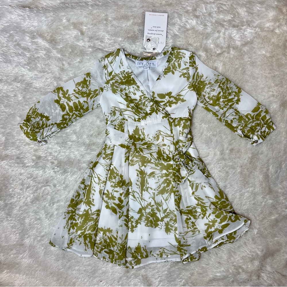 Ivy City Co White and Olive Floral Girls' Formal Dress